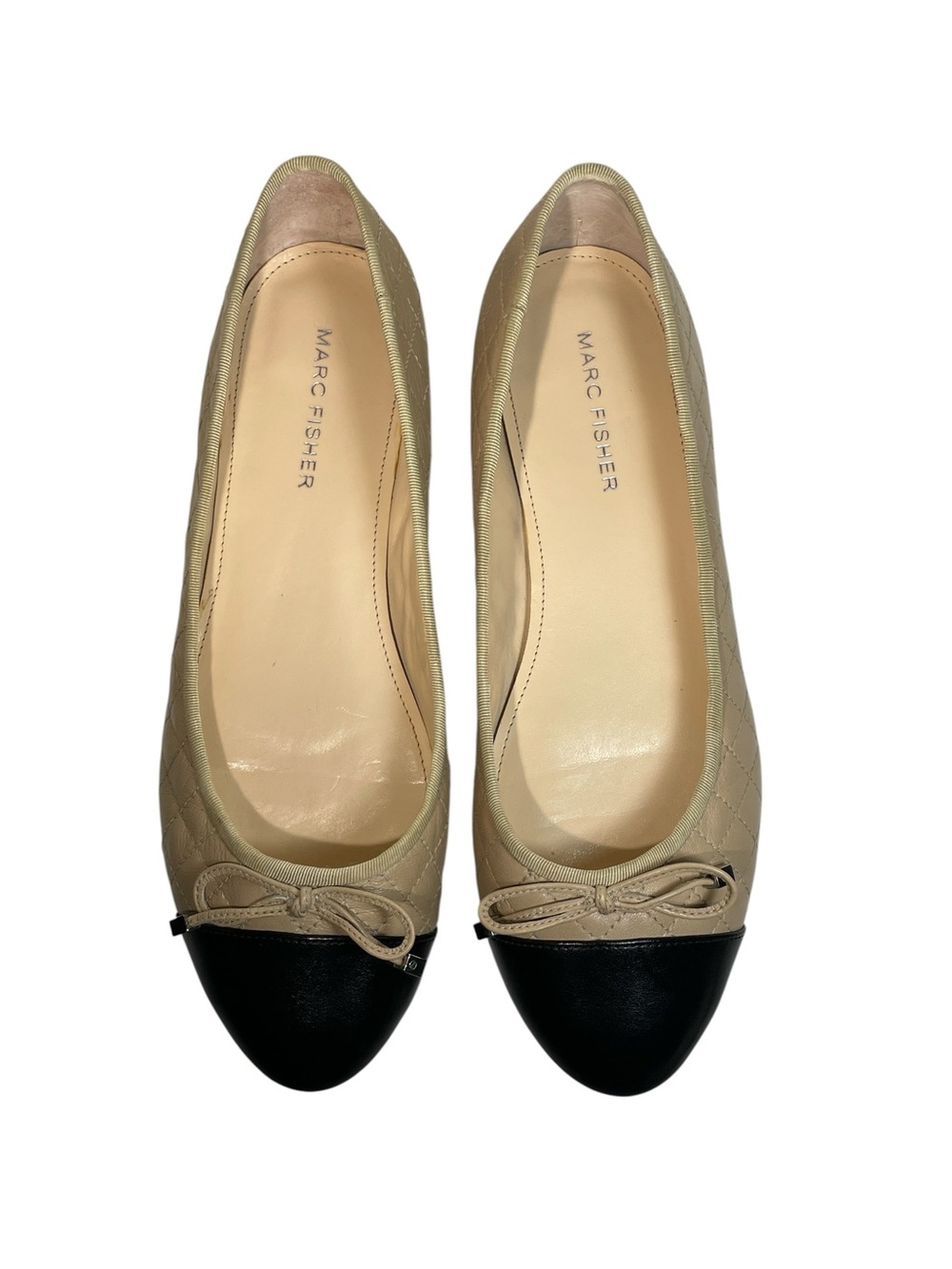 Marc Fisher Jodianne Ivory Multi Leather Quilted Cap Toe Ballet Flats Size 8M